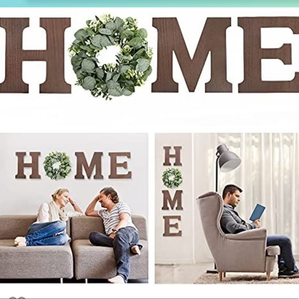 Wooden Home Sign Wall Decor Home Hanging Letters with Artificial Wreath for Wall